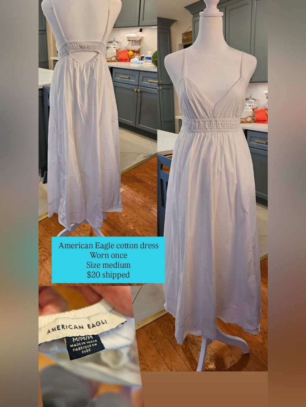 American Eagle Outfitters White Cotton Midi Dress